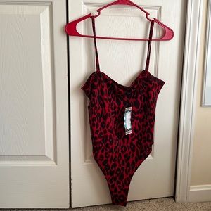 Brand New Black Red Leopard Print Bodysuit